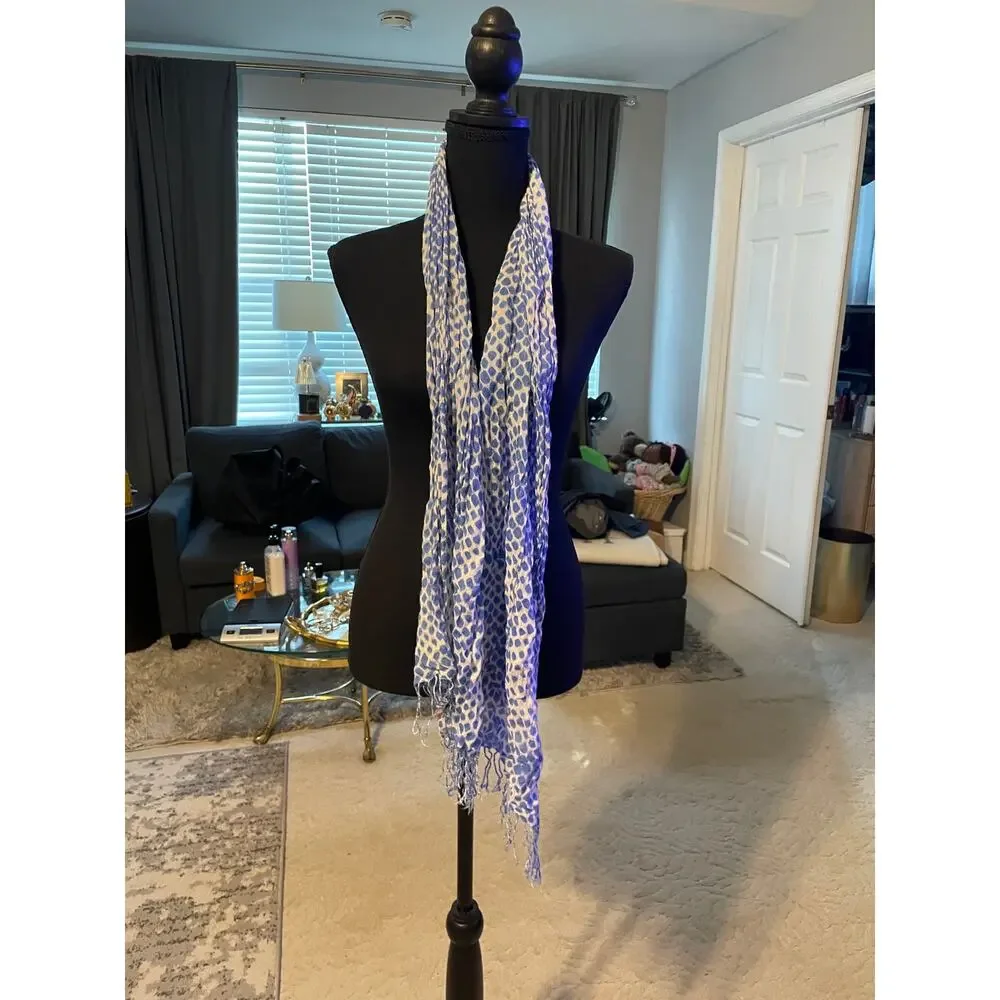 Lightweight Blue & White Polka Dot Summer Scarf Sheer Fashion Wrap
